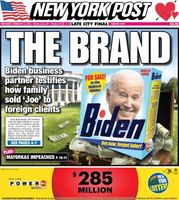 February 13 2024 Tony Bobulinski Tells Congress Biden Has Sold Out   BidenBrandNYPfrontpage 